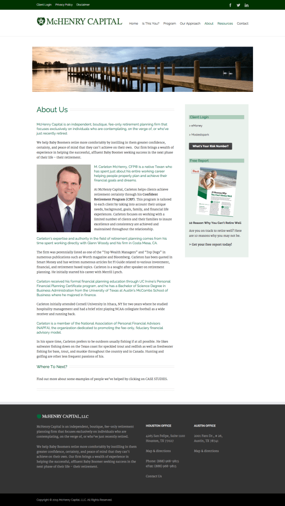 McHenry capital website screenshot using professional business portrait phtography