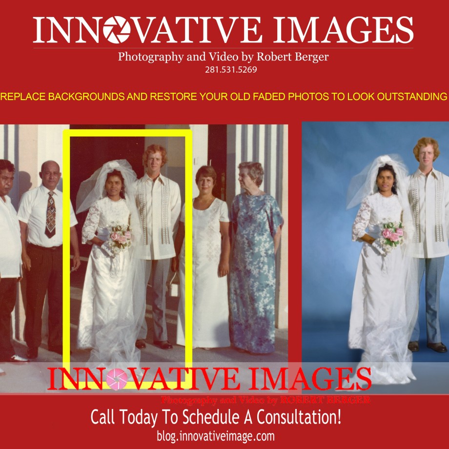 Photo Photograph Picture Restoration , we fix old faded damaged photos in color or black and white to look outstanding again! Innovative Images Photography by Robert Berger, Houston Texas
