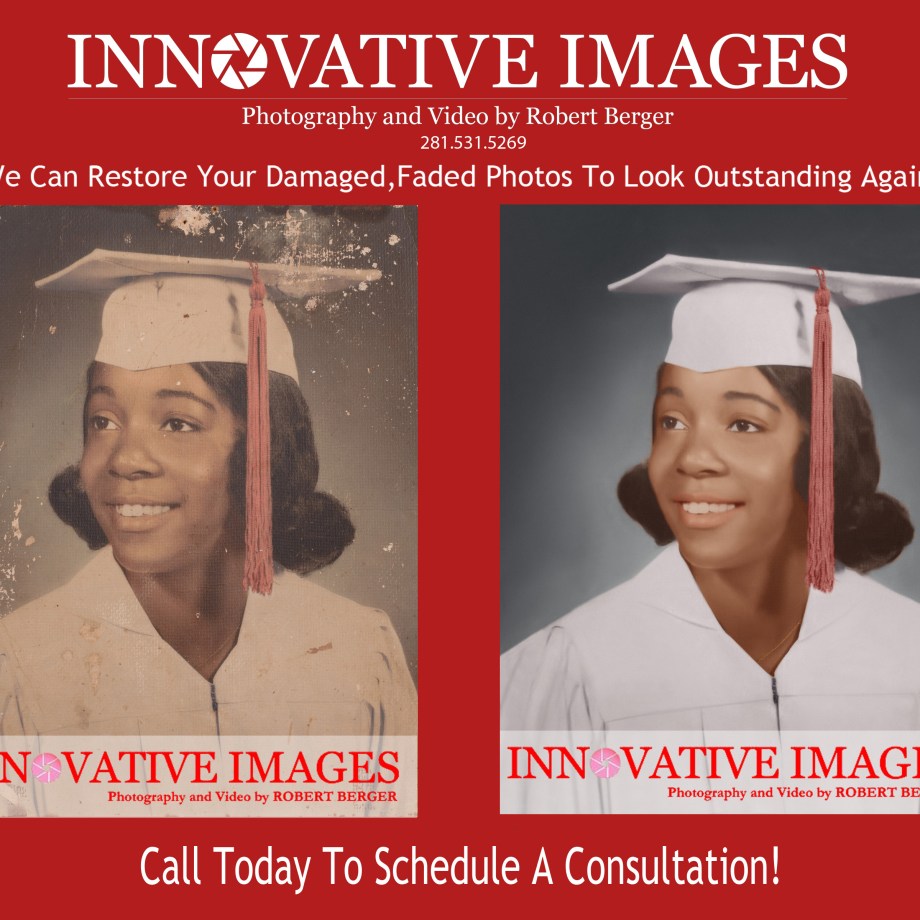 Photo Photograph Picture Restoration , we fix old faded damaged photos in color or black and white to look outstanding again! Innovative Images Photography by Robert Berger, Houston Texas