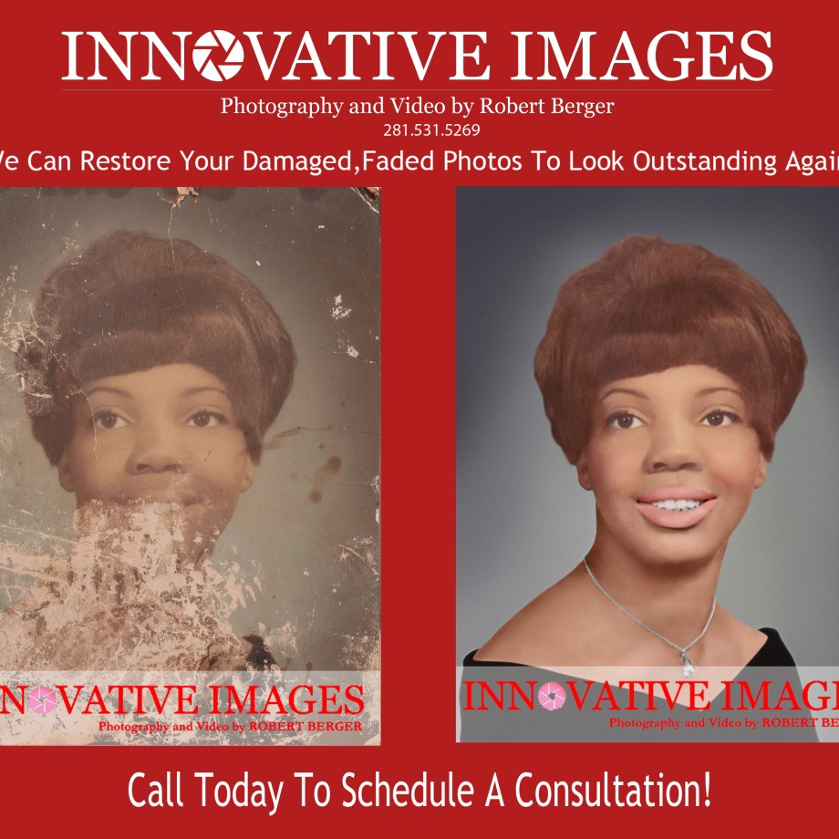 Photo Photograph Picture Restoration , we fix old faded damaged photos in color or black and white to look outstanding again! Innovative Images Photography by Robert Berger, Houston Texas